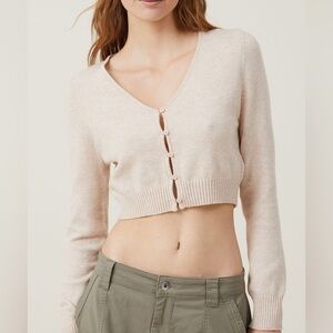 NWT Cotton On Everfine Crop Cardigan Sweater XXS Tan Clean Girl Minimal Cozy